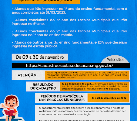 Cadastro Escolar 2023
para estudar na rede pública de ensino