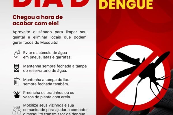 Sábado, 22 de fevereiro, Dia “D” de Combate à Dengue! Faça sua parte, limpe seu quintal!