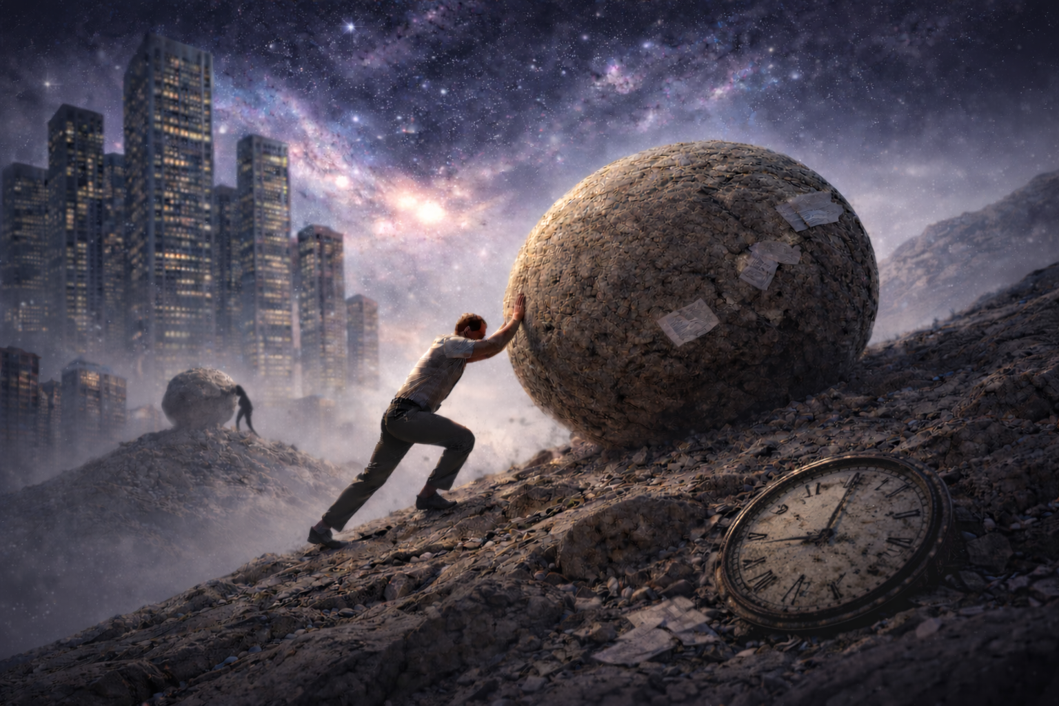 Exploramos o confronto entre a busca humana por sentido e o silêncio de um universo que não responde, um dilema formulado por Albert Camus, presente na literatura de Franz Kafka e simbolizado no mito de Sísifo, condenado a empurrar eternamente sua rocha montanha acima.